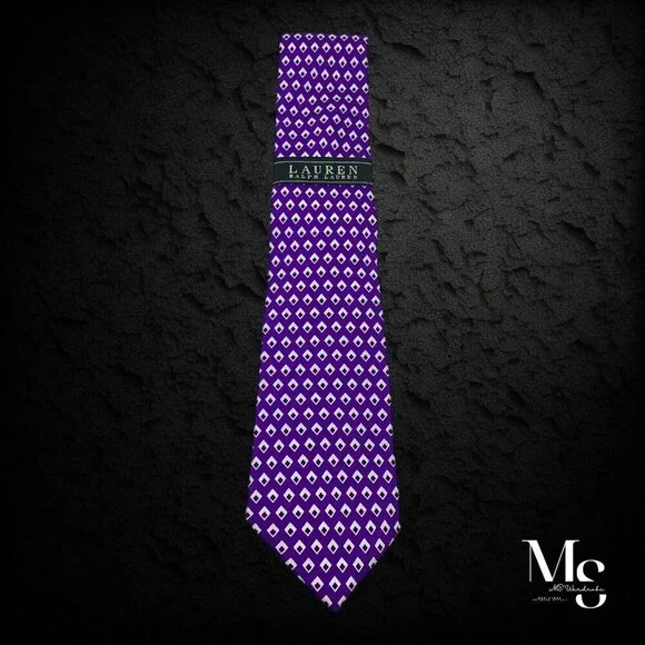 LAUREN RALPH LAUREN Purple Geometric Luxury Silk Tie Hand Made W: 3.5 NWT